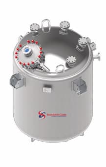 A glass-lined receiver vessel with top nozzles.